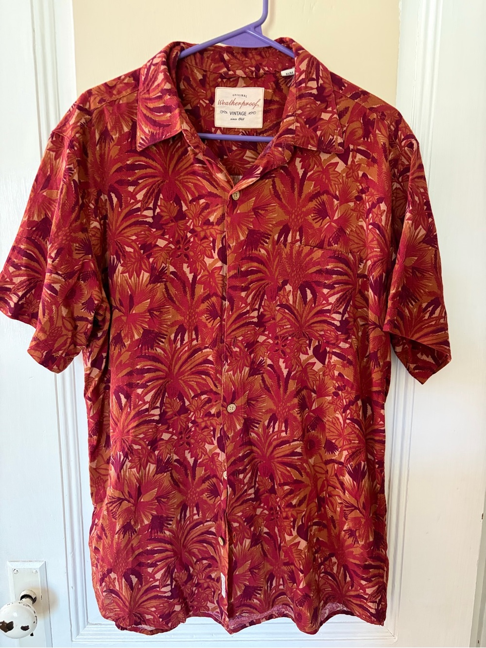 Weatherproof Red and Gold Tropical Print Button-Up Shirt